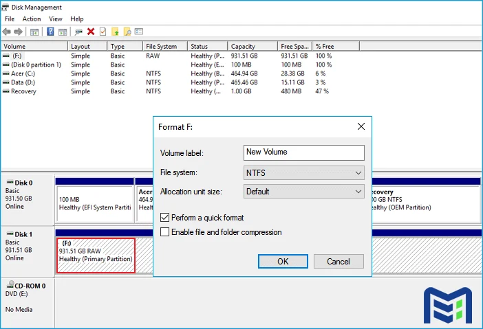 فرمت هارد دیسک به NTFS برای عدم شناسایی هارد سرور