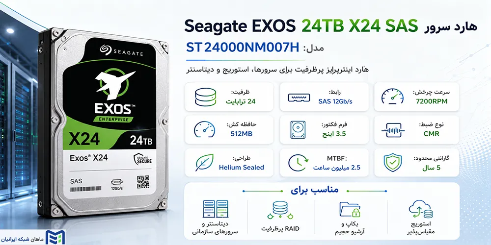 کاربردهای هارد سرور Seagate EXOS 24TB X24 SAS ST24000NM007H