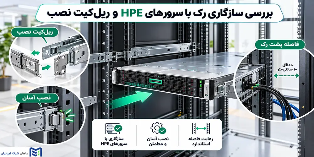 بررسی سازگاری رک با سرورهای HPE و ریل‌کیت نصب